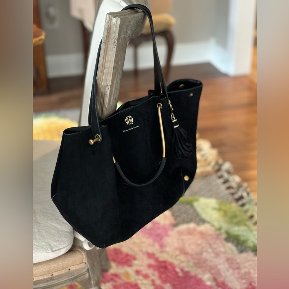 PRISTINE House of Harlow/Nicole Richey Lux Satchel Handbag. Black w/ Gold EUC